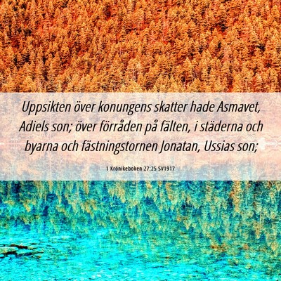 Picture 06 - 1 Krönikeboken 27:25 SV1917 - Uppsikten över konungens skatter hade Asmavet, - Bible Verse Picture