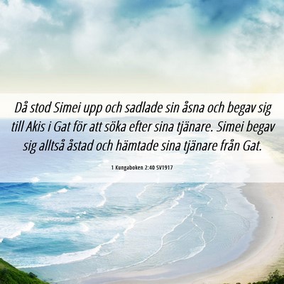 Picture 06 - 1 Kungaboken 2:40 SV1917 - Då stod Simei upp och sadlade sin åsna och - Bible Verse Picture