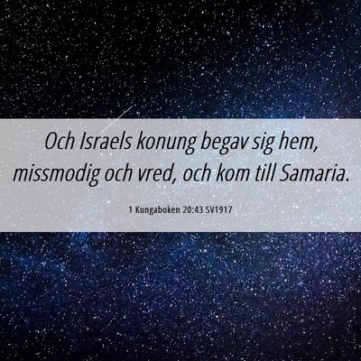 Picture 06 - 1 Kungaboken 20:43 SV1917 - Och Israels konung begav sig hem, missmodig och - Bible Verse Picture
