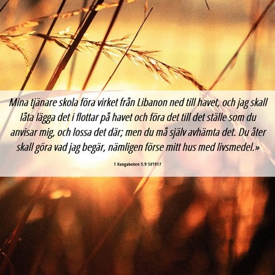 Picture 06 - 1 Kungaboken 5:9 SV1917 - Mina tjänare skola föra virket från Libanon - Bible Verse Picture
