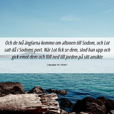 Picture 06 - 1 Mosebok 19:1 SV1917 - Och de två änglarna kommo om aftonen till - Bible Verse Picture