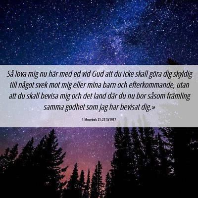 Picture 06 - 1 Mosebok 21:23 SV1917 - Så lova mig nu här med ed vid Gud att du icke - Bible Verse Picture