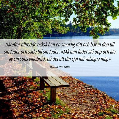 Picture 06 - 1 Mosebok 27:31 SV1917 - Därefter tillredde också han en smaklig rätt - Bible Verse Picture