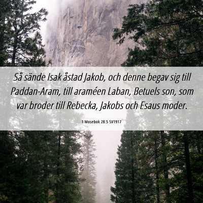Picture 06 - 1 Mosebok 28:5 SV1917 - Så sände Isak åstad Jakob, och denne begav sig - Bible Verse Picture
