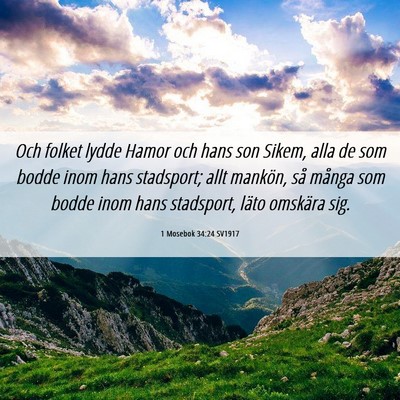 Picture 06 - 1 Mosebok 34:24 SV1917 - Och folket lydde Hamor och hans son Sikem, alla - Bible Verse Picture