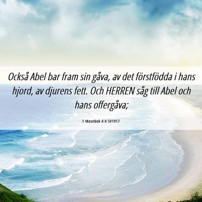 Picture 06 - 1 Mosebok 4:4 SV1917 - Också Abel bar fram sin gåva, av det - Bible Verse Picture