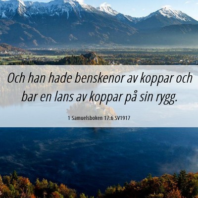Picture 06 - 1 Samuelsboken 17:6 SV1917 - Och han hade benskenor av koppar och bar en lans - Bible Verse Picture