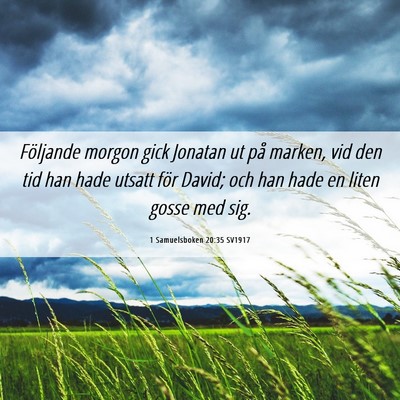 Picture 06 - 1 Samuelsboken 20:35 SV1917 - Följande morgon gick Jonatan ut på marken, vid - Bible Verse Picture