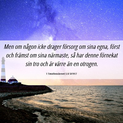 Picture 06 - 1 Timotheosbrevet 5:8 SV1917 - Men om någon icke drager försorg om sina egna, - Bible Verse Picture
