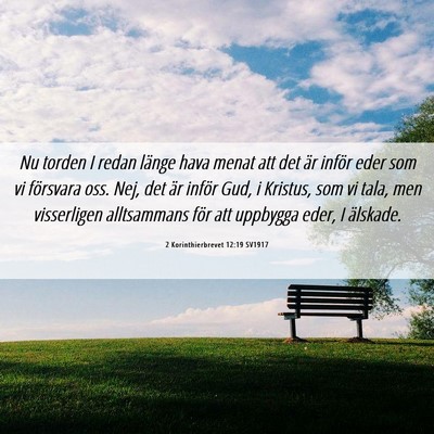 Picture 06 - 2 Korinthierbrevet 12:19 SV1917 - Nu torden I redan länge hava menat att det är - Bible Verse Picture