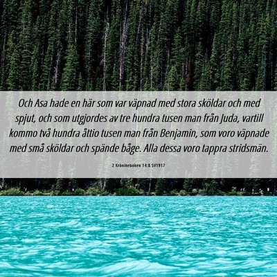 Picture 06 - 2 Krönikeboken 14:8 SV1917 - Och Asa hade en här som var väpnad med stora - Bible Verse Picture