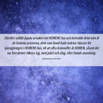 Picture 06 - 2 Krönikeboken 23:18 SV1917 - Därefter ställde Jojada ut vakter vid HERRENS - Bible Verse Picture