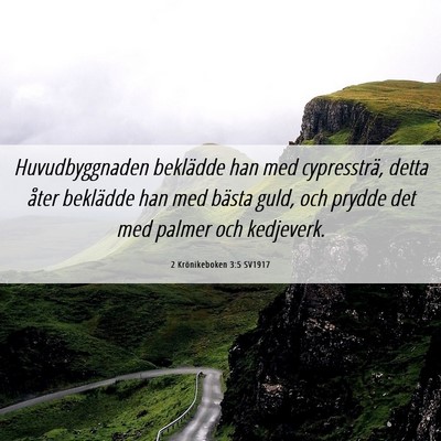Picture 06 - 2 Krönikeboken 3:5 SV1917 - Huvudbyggnaden beklädde han med cypressträ, - Bible Verse Picture