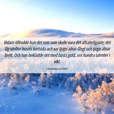 Picture 06 - 2 Krönikeboken 3:8 SV1917 - Vidare tillredde han det rum som skulle vara det - Bible Verse Picture