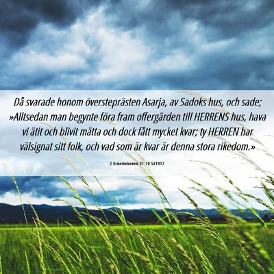 Picture 06 - 2 Krönikeboken 31:10 SV1917 - Då svarade honom översteprästen Asarja, av - Bible Verse Picture