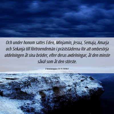 Picture 06 - 2 Krönikeboken 31:15 SV1917 - Och under honom sattes Eden, Minjamin, Jesua, - Bible Verse Picture