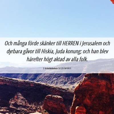 Picture 06 - 2 Krönikeboken 32:23 SV1917 - Och många förde skänker till HERREN i - Bible Verse Picture