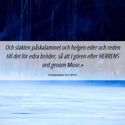 Picture 06 - 2 Krönikeboken 35:6 SV1917 - Och slakten påskalammet och helgen eder och - Bible Verse Picture
