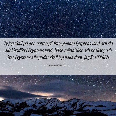 Picture 06 - 2 Mosebok 12:12 SV1917 - Ty jag skall på den natten gå fram genom - Bible Verse Picture