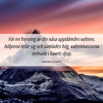 Picture 06 - 2 Mosebok 15:8 SV1917 - För en fnysning av din näsa uppdämdes vattnen, - Bible Verse Picture