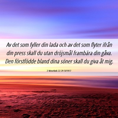 Picture 06 - 2 Mosebok 22:29 SV1917 - Av det som fyller din lada och av det som flyter - Bible Verse Picture