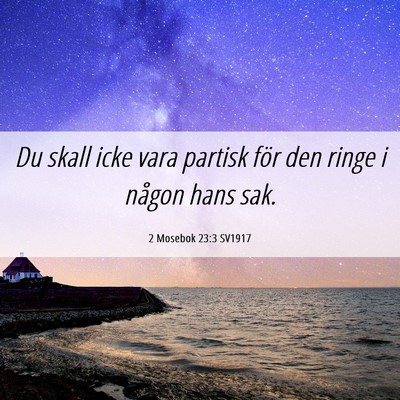 Picture 06 - 2 Mosebok 23:3 SV1917 - Du skall icke vara partisk för den ringe i - Bible Verse Picture