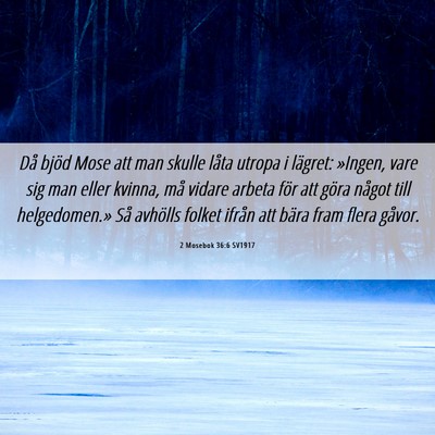 Picture 06 - 2 Mosebok 36:6 SV1917 - Då bjöd Mose att man skulle låta utropa i - Bible Verse Picture