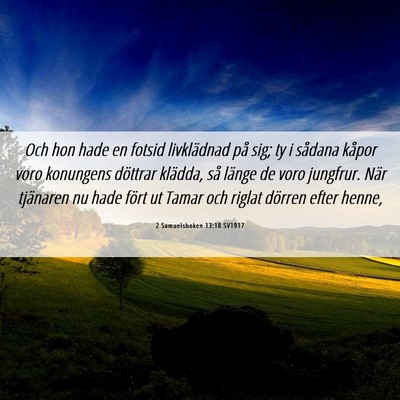 Picture 06 - 2 Samuelsboken 13:18 SV1917 - Och hon hade en fotsid livklädnad på sig; ty i - Bible Verse Picture
