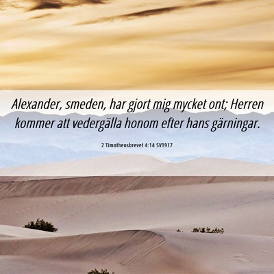 Picture 06 - 2 Timotheosbrevet 4:14 SV1917 - Alexander, smeden, har gjort mig mycket ont; - Bible Verse Picture