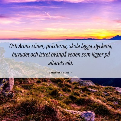 Picture 06 - 3 Mosebok 1:8 SV1917 - Och Arons söner, prästerna, skola lägga - Bible Verse Picture