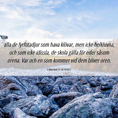 Picture 06 - 3 Mosebok 11:26 SV1917 - alla de fyrfotadjur som hava klövar, men icke - Bible Verse Picture