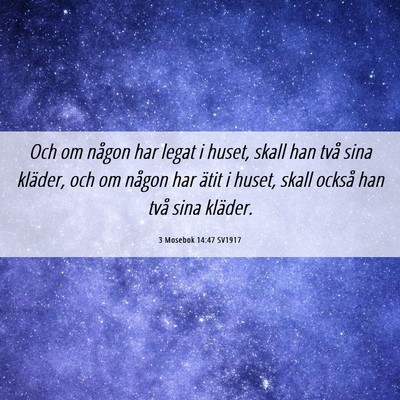 Picture 06 - 3 Mosebok 14:47 SV1917 - Och om någon har legat i huset, skall han två - Bible Verse Picture
