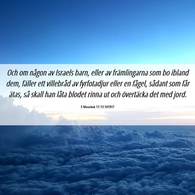 Picture 06 - 3 Mosebok 17:13 SV1917 - Och om någon av Israels barn, eller av - Bible Verse Picture