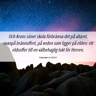 Picture 06 - 3 Mosebok 3:5 SV1917 - Och Arons söner skola förbränna det på - Bible Verse Picture