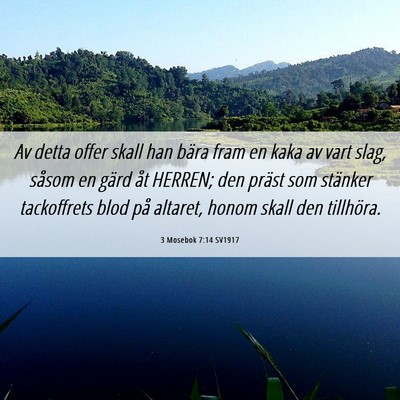 Picture 06 - 3 Mosebok 7:14 SV1917 - Av detta offer skall han bära fram en kaka av - Bible Verse Picture