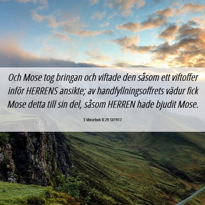 Picture 06 - 3 Mosebok 8:29 SV1917 - Och Mose tog bringan och viftade den såsom ett - Bible Verse Picture