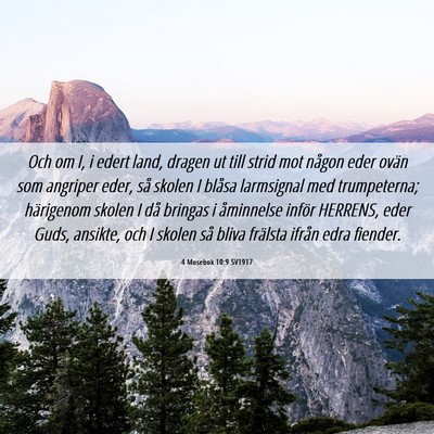 Picture 06 - 4 Mosebok 10:9 SV1917 - Och om I, i edert land, dragen ut till strid mot - Bible Verse Picture