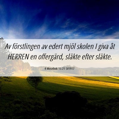 Picture 06 - 4 Mosebok 15:21 SV1917 - Av förstlingen av edert mjöl skolen I giva åt - Bible Verse Picture