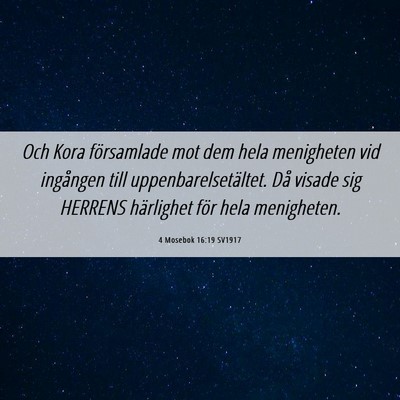 Picture 06 - 4 Mosebok 16:19 SV1917 - Och Kora församlade mot dem hela menigheten vid - Bible Verse Picture