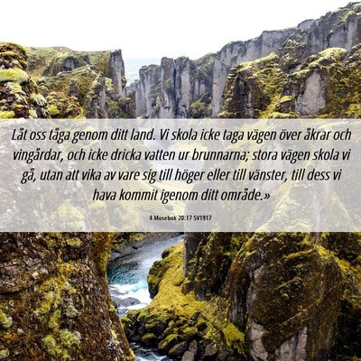 Picture 06 - 4 Mosebok 20:17 SV1917 - Låt oss tåga genom ditt land. Vi skola icke - Bible Verse Picture