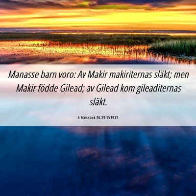 Picture 06 - 4 Mosebok 26:29 SV1917 - Manasse barn voro: Av Makir makiriternas släkt; - Bible Verse Picture