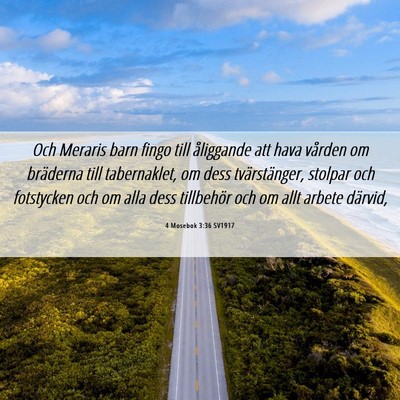 Picture 06 - 4 Mosebok 3:36 SV1917 - Och Meraris barn fingo till åliggande att hava - Bible Verse Picture
