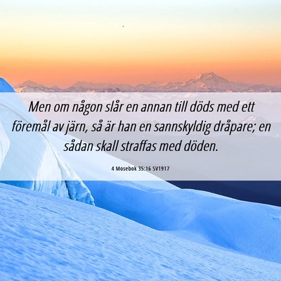 Picture 06 - 4 Mosebok 35:16 SV1917 - Men om någon slår en annan till döds med ett - Bible Verse Picture