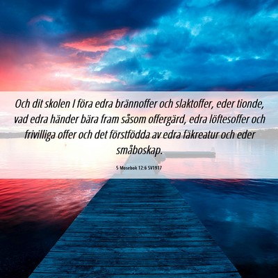 Picture 06 - 5 Mosebok 12:6 SV1917 - Och dit skolen I föra edra brännoffer och - Bible Verse Picture