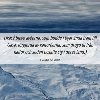 Picture 06 - 5 Mosebok 2:23 SV1917 - Likaså blevo avéerna, som bodde i byar ända - Bible Verse Picture