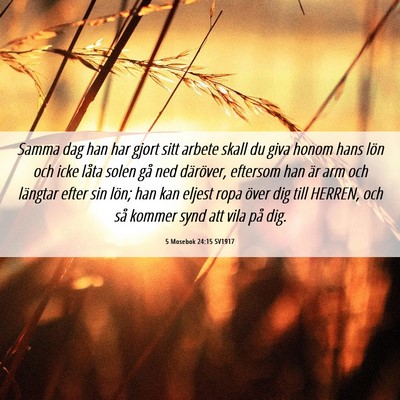 Picture 06 - 5 Mosebok 24:15 SV1917 - Samma dag han har gjort sitt arbete skall du giva - Bible Verse Picture
