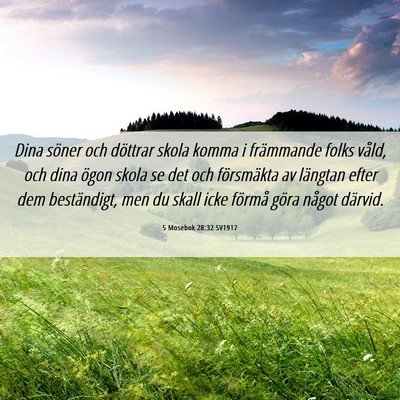 Picture 06 - 5 Mosebok 28:32 SV1917 - Dina söner och döttrar skola komma i främmande - Bible Verse Picture