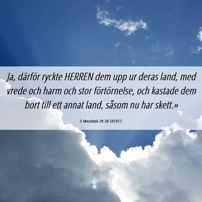 Picture 06 - 5 Mosebok 29:28 SV1917 - Ja, därför ryckte HERREN dem upp ur deras land, - Bible Verse Picture