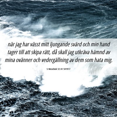 Picture 06 - 5 Mosebok 32:41 SV1917 - när jag har vässt mitt ljungande svärd och min - Bible Verse Picture