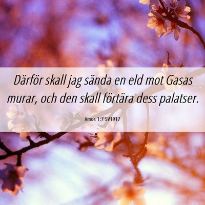 Picture 06 - Amos 1:7 SV1917 - Därför skall jag sända en eld mot Gasas murar, - Bible Verse Picture